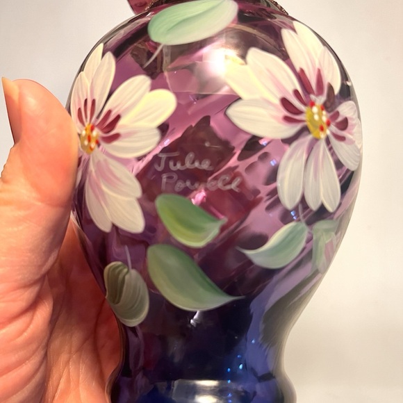 Fenton Hand Painted Art Glass Vase-Cranberry and Cobalt Ruffled 8”-Signed - Picture 8 of 10